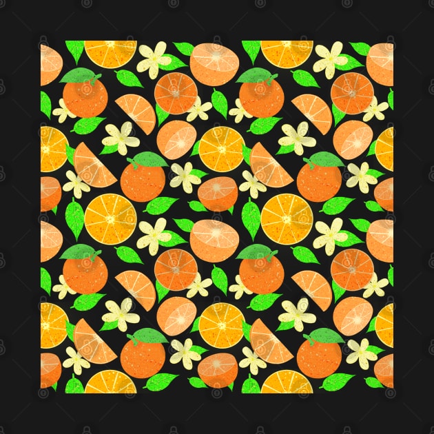 Orange fruit pattern - black background by Juliana Costa