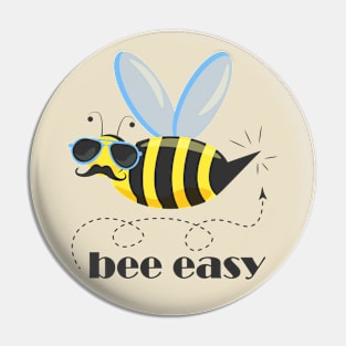 Bee male character with mustache, pilot sun glasses and typography Bee Easy Pin