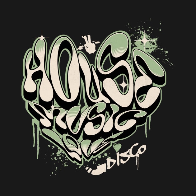 HOUSE MUSIC - Graffiti Love Heart (army green) by DISCOTHREADZ 