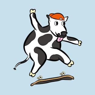 Cartoon cow doing a kickflip skating gnarly T-Shirt