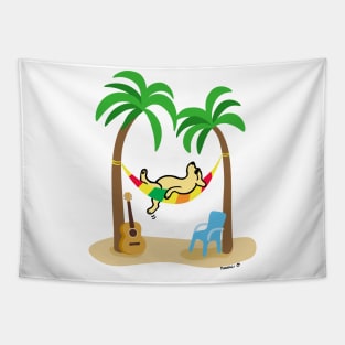 Cute Yellow Labrador Under Palm Trees Tapestry