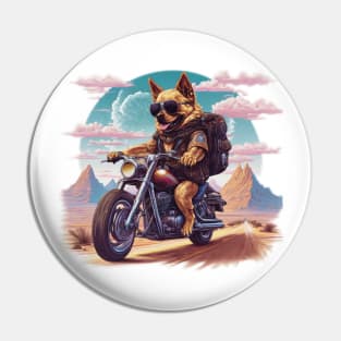 Dog with sunglasses riding a motorcycle in the desert Pin