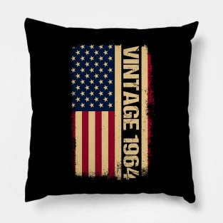 Vintage 1964 60th Birthday Gifts 60 Years Old American Flag Pillow