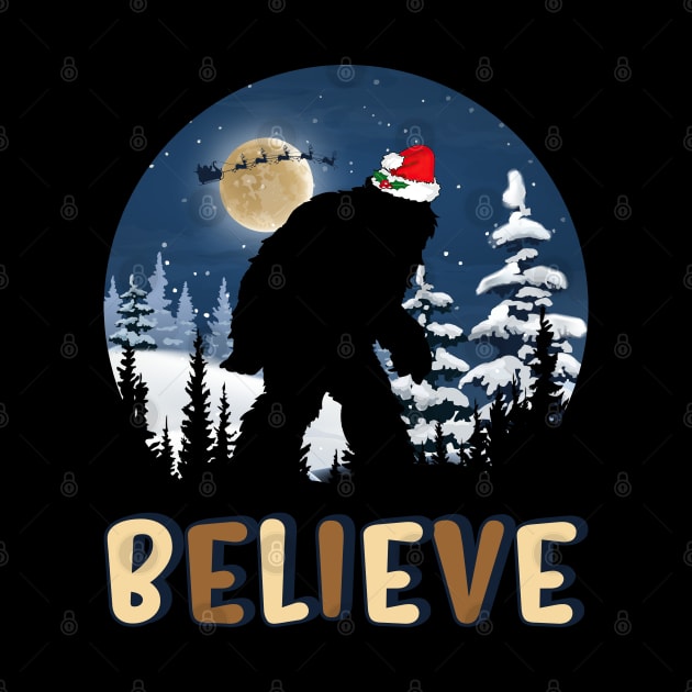 Funny Christmas Xmas Bigfoot Believe Sasquatch by Happy Shirt