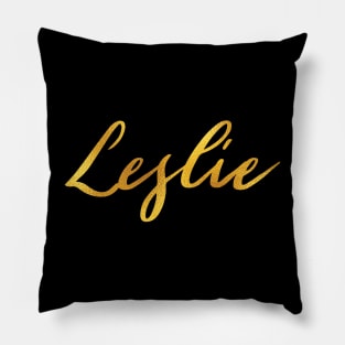 Leslie Name Hand Lettering in Faux Gold Letters Pillow