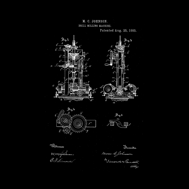 Drill Milling Machine Vintage Patent Hand Drawing by TheYoungDesigns