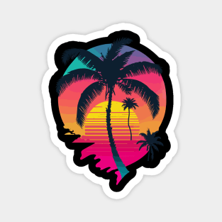 Synth Island Sunset Synthwave Aesthetic Palm Tree Silhouette Magnet