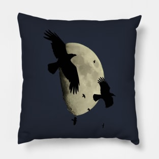 Crows In Flight Silhouetted Against A Large Moon Vector Art Pillow