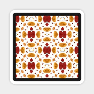 Mid-Century Modern Abstract Red and Tangerine Orange Multimedia Watercolor and Ink Doodle Pattern Magnet