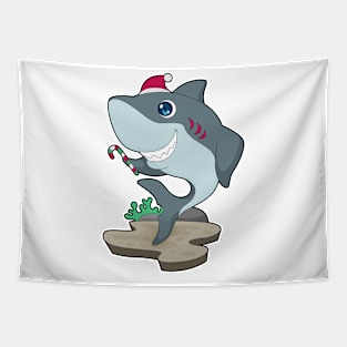 Shark Christmas Candy cane Tapestry