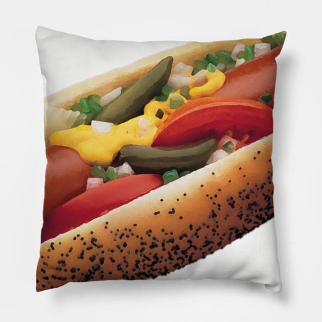 Chicago Style Hot Dog Art Design Pillow by oggi0