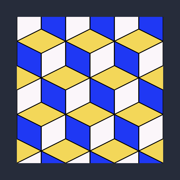 Blue Yellow 3D-Look Cubism Geometric Pattern by SeaChangeDesign