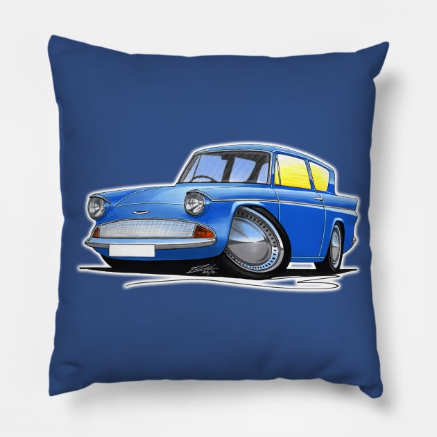 Ford Anglia 105e Blue Pillow by y30man5