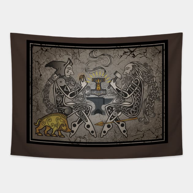 Forging Mjölnir, Thor's Mighty Weapon Tapestry by celtichammerclub