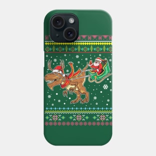 Santa Claus T Rex Reindeer Sleigh Ugly Christmas Sweater Pattern Phone Case