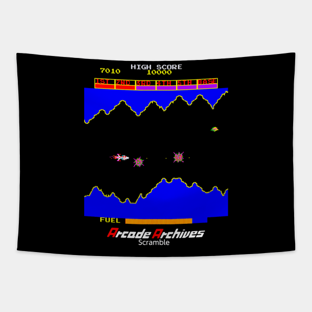 Mod.9 Arcade Scramble Space Invader Video Game Tapestry by parashop