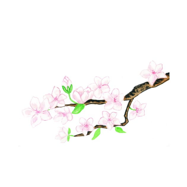 Branch with  pink flowers on white background by IrinaAfonskaya