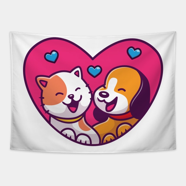 Cute Dog And Cute Cat Cartoon (2) Tapestry by Catalyst Labs