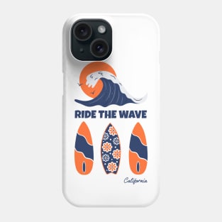 Ride the wave surfboard california Phone Case