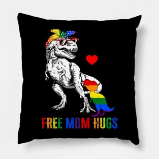 LGBT Free Mom Hugs Dinosaur Rex Mamasaurus Ally Rainbow Flag Pillow