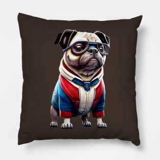 Cute Pug in Time Travel Suit - Adorable Pug in Quantum Real-Time Travel Costume Pillow