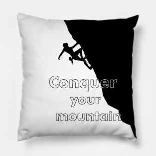 Black and White Mountaineer Climbing the Mountain Pillow