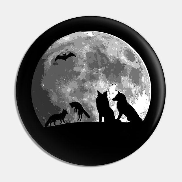 Cute Wolves Family Bat Silhouette on the moon gift Pin by star trek fanart and more