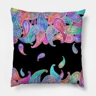 Rainbow Paisley Rain on White Pillow