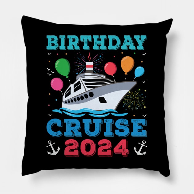 Birthday Cruise Squad Funny Birthday Tee Cruise Squad 2024 Pillow by Sowrav