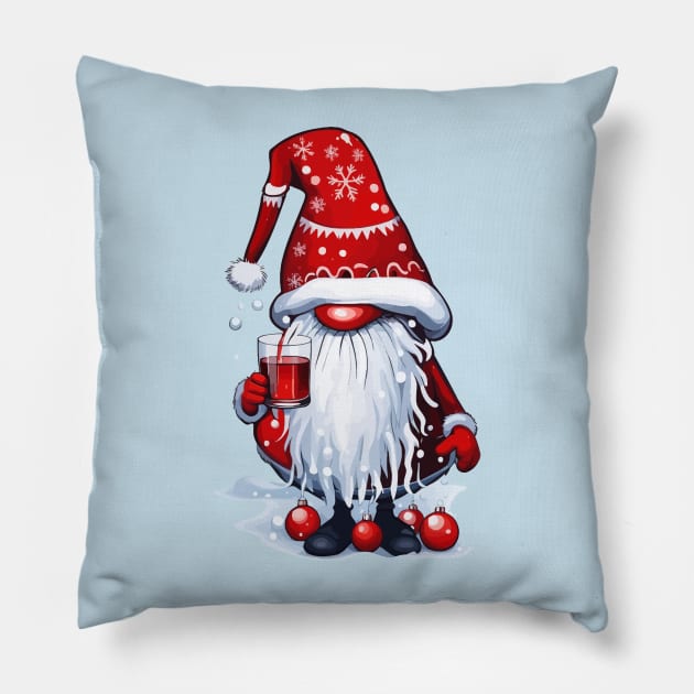 Christmas Nisse Gnome Gonk Holding A Glass Of Mulled Wine Pillow by taiche