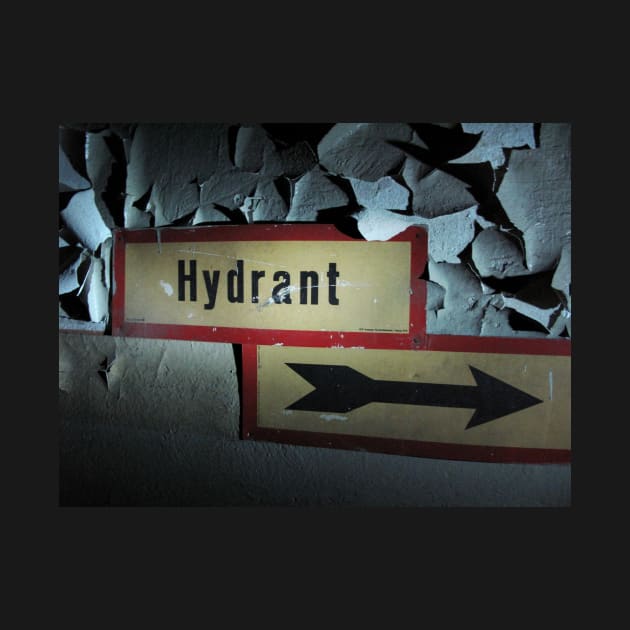 Hydrant sign on a worn out wall with paint peeling by Reinvention