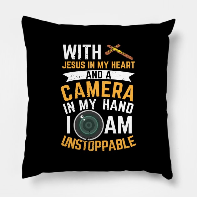 Camera Photographer Jesus Photography Gift Pillow by Dolde08