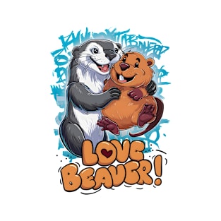 Otterly Adorable Beaver Love: Anime-style Illustration T-Shirt