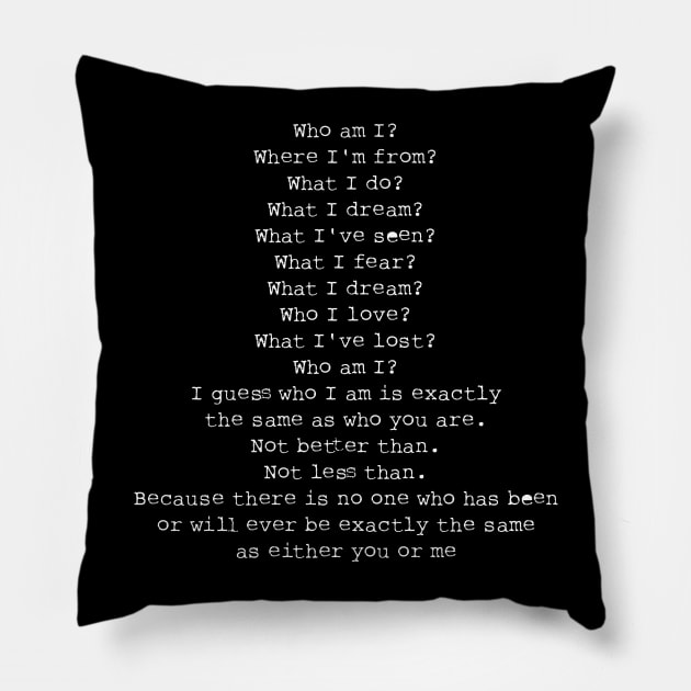 Who I am? Pillow by graphyras