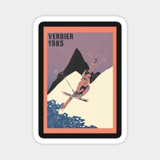 Verbier ski mountains 1985 vintage skiing 80's Magnet