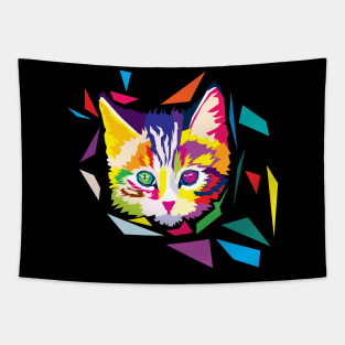 Cute kitten in colorful polygons Tapestry