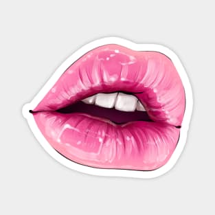 Hand-drawn parted sexy lips in barbie pink color Magnet