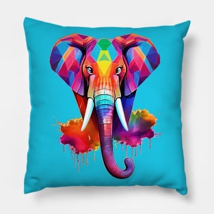 Geometric Elephant Splash Art Pillow