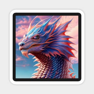 Intricate Asian Pink and Blue Dragon at Sunset Magnet