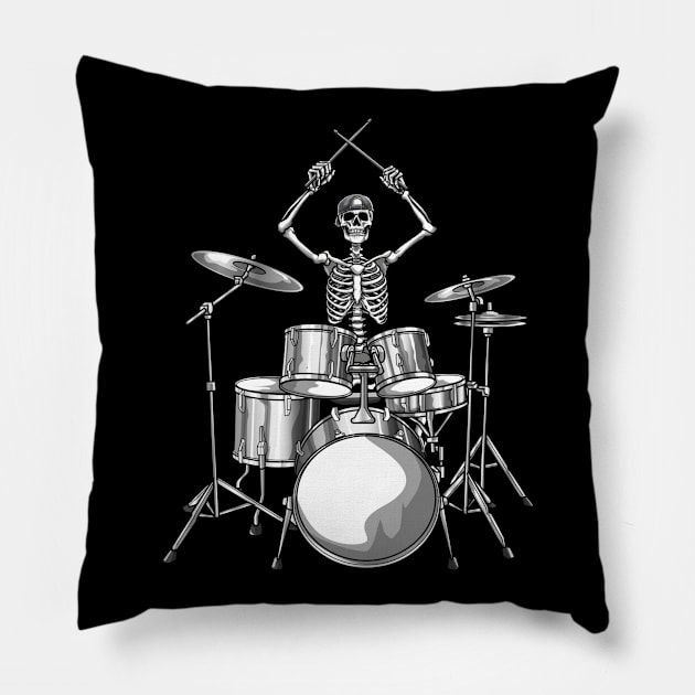 Drummer Skeleton Drumming Pillow by KAWAIITEE