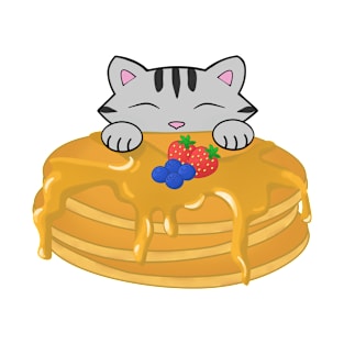 Cute grey cat eating a pancake T-Shirt