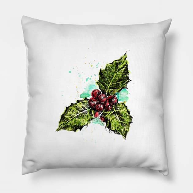 Mistletoe illustration Pillow by rachelsfinelines