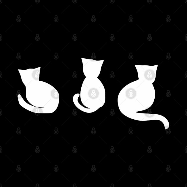 three cute cats silhouette (white on a black or dark background) by Nutmegfairy