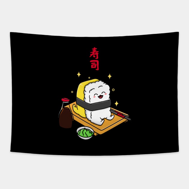 Happy Tamago Sushi Tapestry by Kimprut