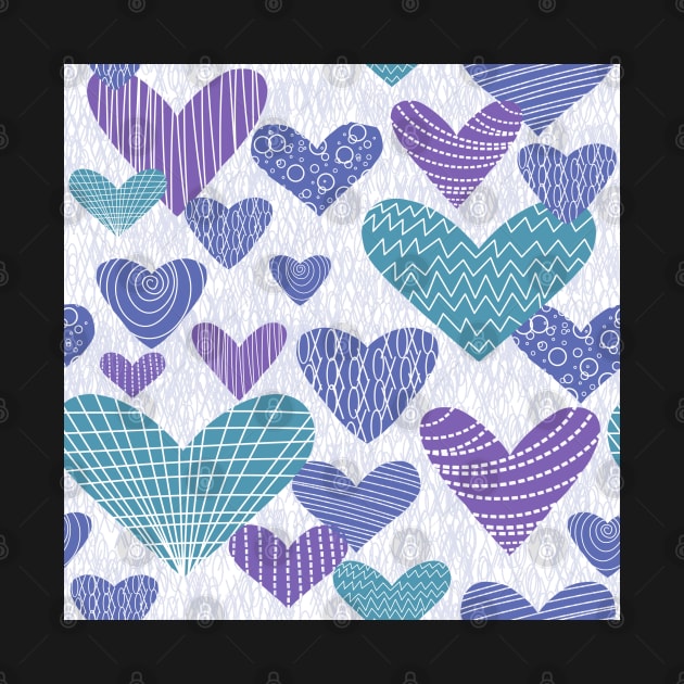 Pantone 2022 hearts in periwinkle, teal and lavender by FrancesPoff