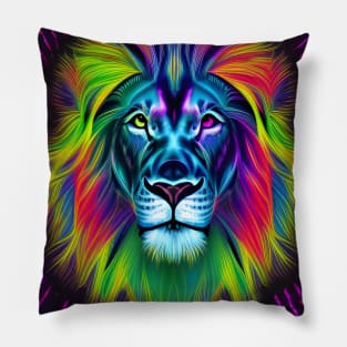 Psychedelic Neon Lion Pillow