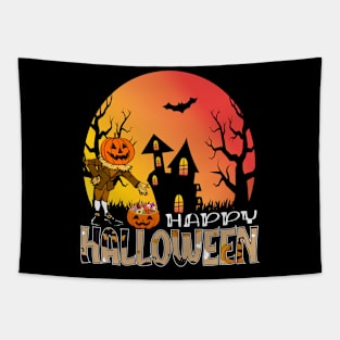 Vintage Pumpkin Scene Halloween Tapestry