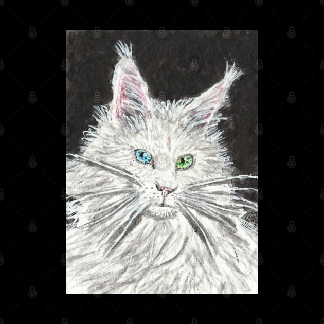 White  cat  blue  and green eye art by SamsArtworks