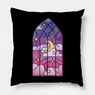 Night sky stained glass window Pillow