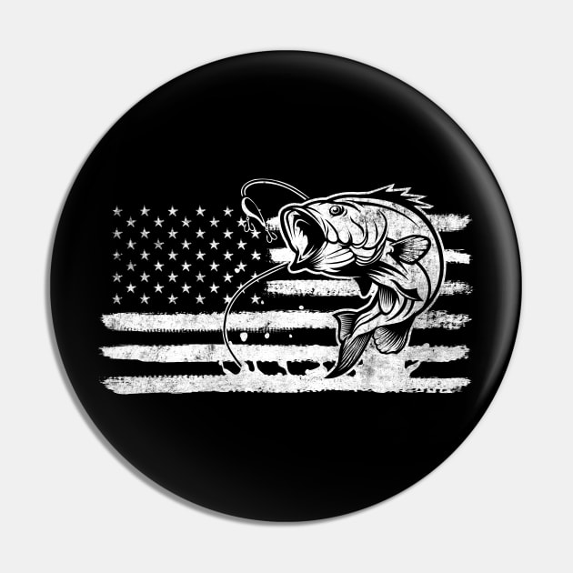 American Flag Fishing Bass Fish Gift For Fisherman Pin by HCMGift